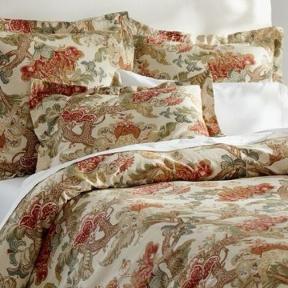 Pottery Barn Graciela Palampore Cotton Linen Floral Duvet Cover F/Q Cottagecore